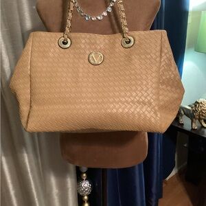 Chic Tan Woven Tote Bag